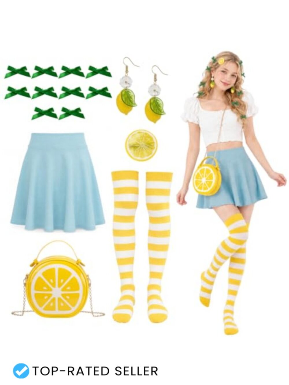 Y2K Fruit Themed Costume Set Striped Over Knee Socks Halloween Cosplay